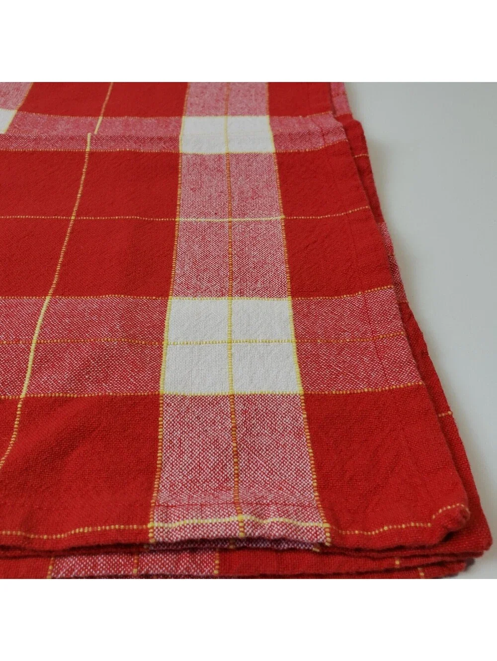 Set of 4 Napkins Cotton Blend Red Buffalo Checked  Yellow Ticking Stripe Picnic